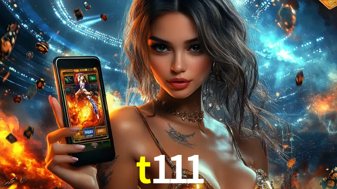 Mulher segurando um celular com um jogo de slot em destaque, tendo como fundo um estádio vibrante, simbolizando a emoção de jogar no cassino móvel t111.